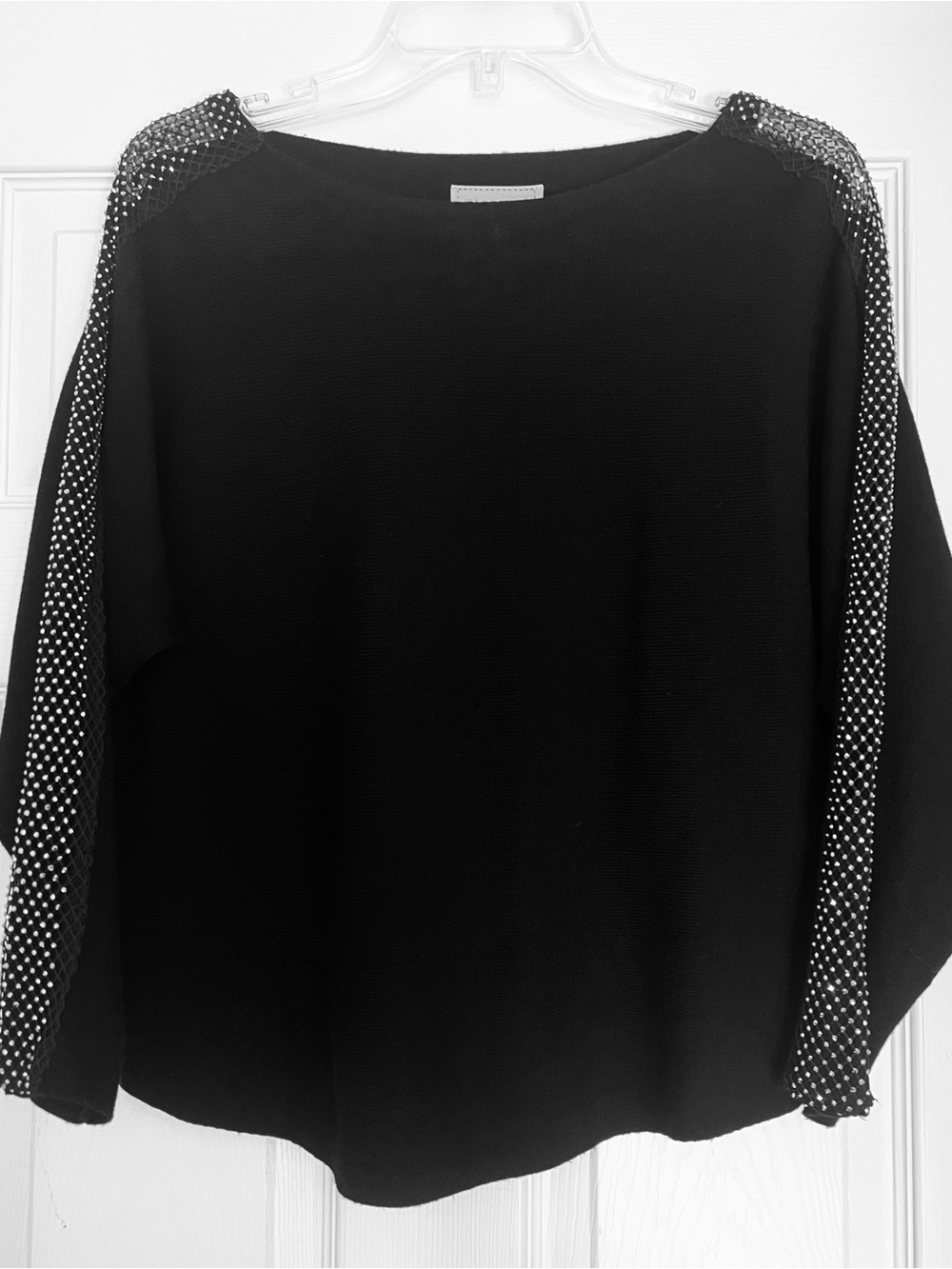 Liv Milano Black Long Sleeve Sweater with Rhinestone-Trimmed Sleeves
